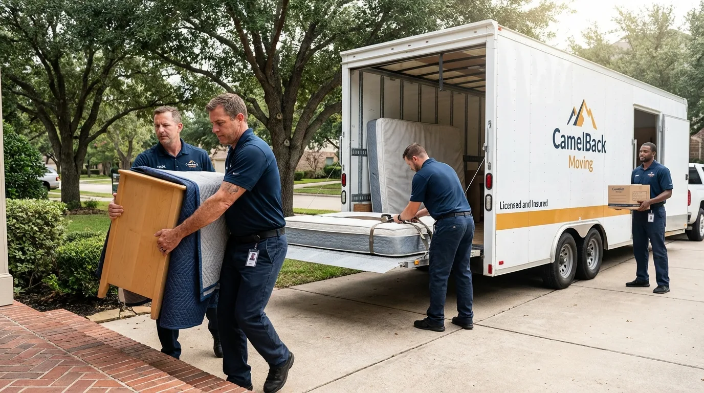 Crew loading residential truck for cross-state move from Salem, CT