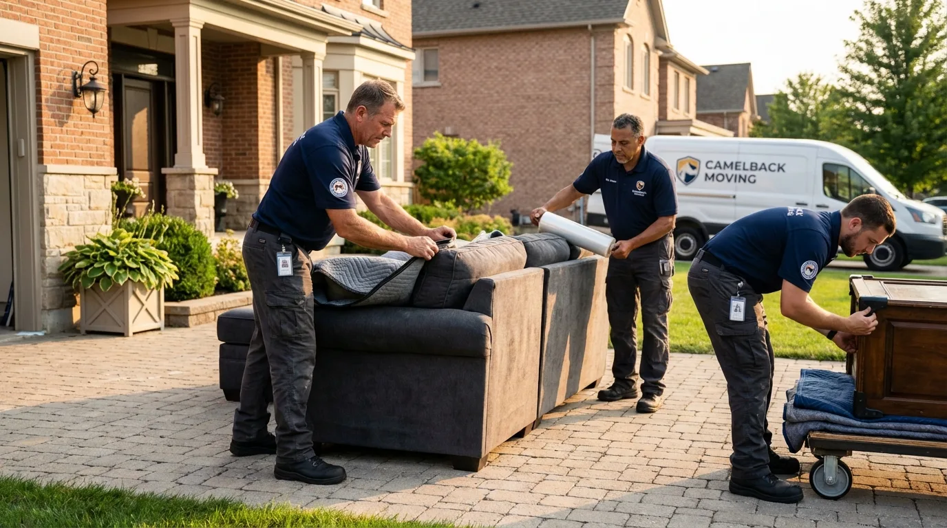Large estate moving crew wrapping furniture in Salem, CT